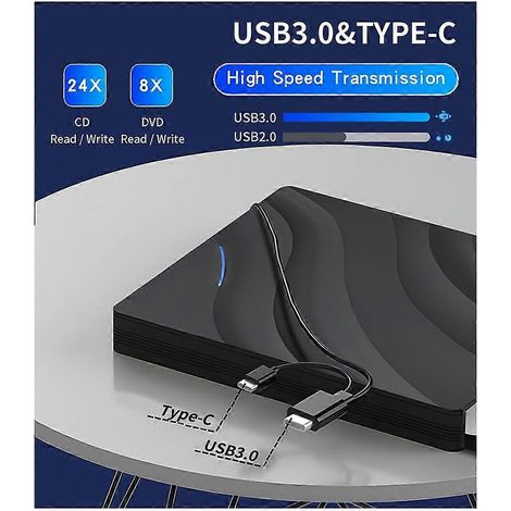 Externes Multifunktions-Blu-ray-CD/Brennergerät mit USB 3.0 Typ-C-Anschluss, kompatibel mit Laptops und PCs unter allen Bedingungen. (1/5)