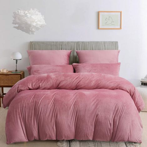 Housse de Couette Flanelle 240x260 Hiver Chaude Rose Polaire Parure de Lit Flanelle Doux Douillet Duveteux Linge de Lit 2 Personne avec Fermeture Éclair et Taies d'oreiller 65x65 cm (1/5)