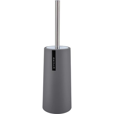 Balai de toilette avec support en acier inoxydable, manche renforcé, brosse nettoyante réutilisable, gris.