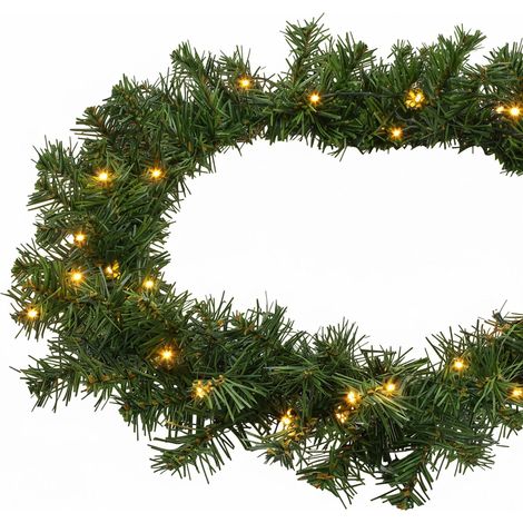 Weihnachts-Girlande mit Lichterkette und Netzstecker für Außen und Innen - 270 cm / 35 LED - Künstliche Tannen Girlande warmweiß beleuchtet mit Timer