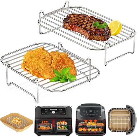 Grilles Air Fryer lot de 2 en acier inoxydable 304, accessoires pour friteuse sans huile Ninja AF400, DZ300, DZ400 et modèles 7,6 à 10,4 L (1/5)