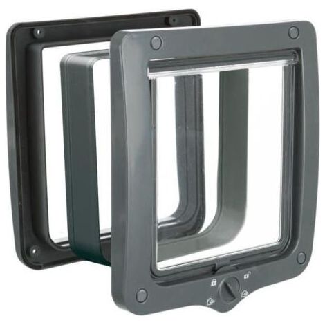 Trixie – Cat-a 4 posizioni XXL con tunnel Dimensioni di 24x28cm – Plastica grigio – Porta silenzioso e trasparente – facilità di Installazione (1/5)