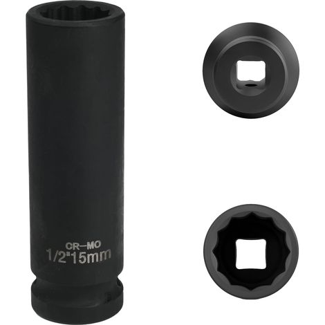1 Douille 15mm, Entraînement 1/2", 12 Pans, Acier Cr-Mo, Pour Mécanique Auto (1/5)