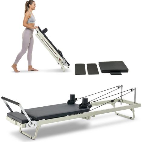 Reformer Pilates Pliable, Machine de Pilates Charge 181,44 kg, Lit avec Double Résistance, Ressort et Cordon, Ensemble de Réformateur pour Utilisateurs Avancés et Débutants, Gym Domicile Studio (1/5)