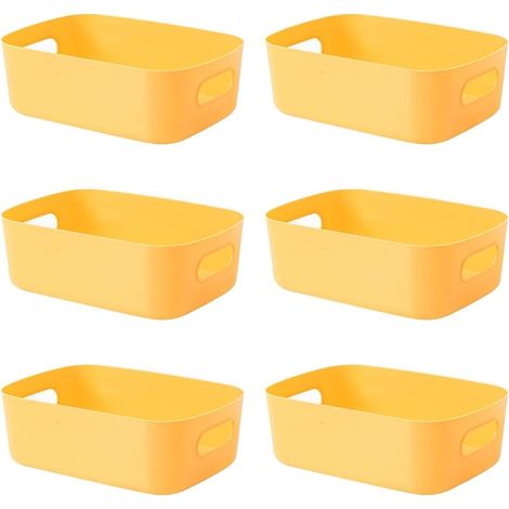 Lot de 6 bacs de rangement en plastique avec poignée, jolis bacs de rangement pour travaux manuels, collations, garde-manger, armoire, 20,3 x 15 x 7,1 cm (jaune) (1/5)