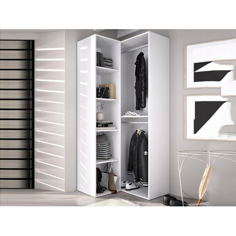 Dmora - Gran Armario Anzino, Muebles de dormitorio, Vestidor, Armario de ropa, 85x85 h205 cm, Blanco y Roble (1/3)