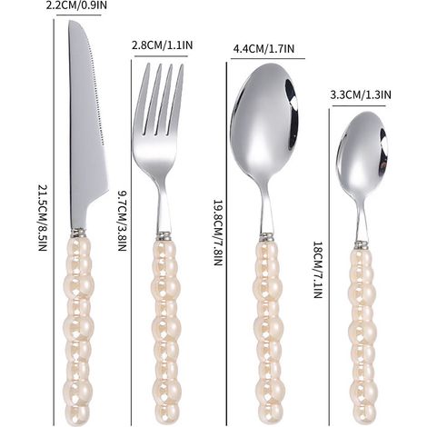 Couteau Fourchette Cuillère En Acier Inoxydable - Service De Couverts Moderne À Poignée Artisanale - Pour Repas Familiaux Événements Ou Extérieur - Lot De 4 Pièces (1/4)
