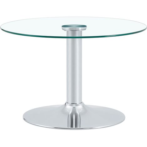 Runder Couchtisch aus gehärtetem Glas 70 cm mit Metallgestell, silberfarben (1/5)