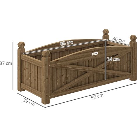 Jardinière en bois, carré potager extérieur bois avec trous de drainage, 90 x 39 x 37 cm, marron foncé (1/4)