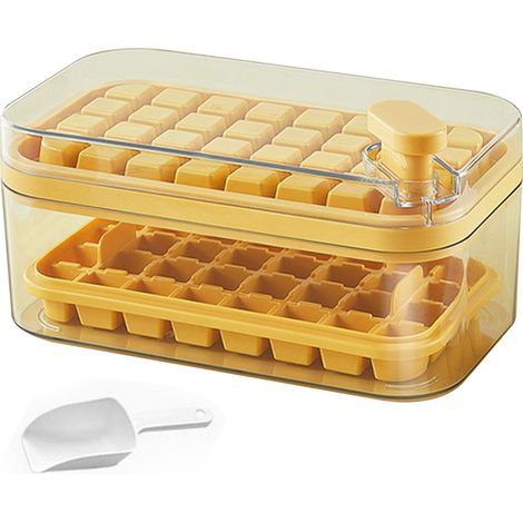 Bac à glaçons double couche 64 pièces, moule à glace facile à démouler, boîte de rangement jaune pour congélateur (1/5)