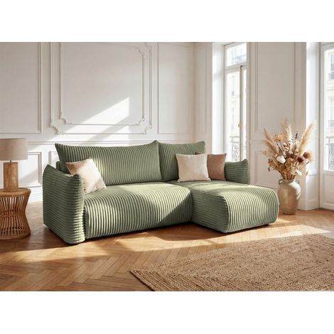 Ecksofa Schlafsofa MAILAND XS in Stoff Tilia Olivgrün Ottomane Rechts