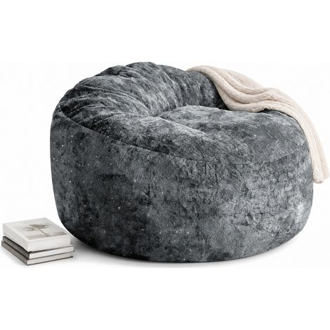 Poltrona pouf con schienale alto curvo grigio in flanella, 100 x 98 x 61 cm HOMVRA (1/5)