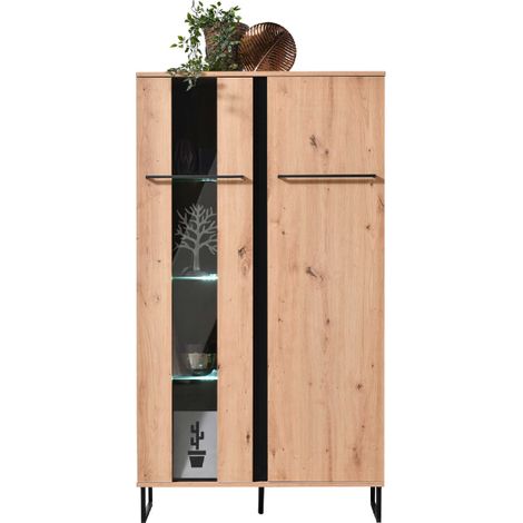 Armoire vitrée Hoggas 84cm 2 portes - chêne/noir (1/5)