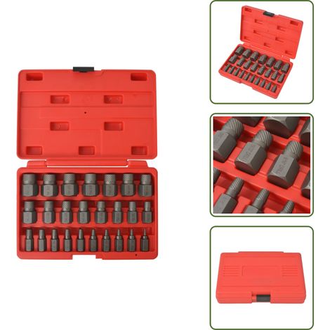 The Living Store Kit d'extracteurs de vis à cannelures multiples Acier 25 pièces - Kit D'extracteurs De Vis - Outils De Mécanique - Extracteur De Vis Cassée - Outil Multifonction - Outillage Automobil (1/5)