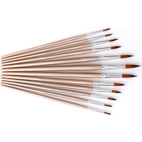 Ensemble de 12 pinceaux en nylon et laine pour aquarelle et acrylique - Outils spéciaux pour les arts (1/5)