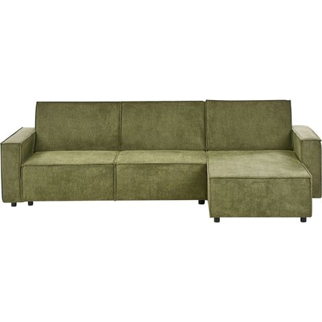Eckschlafsofa 3-Sitzer ROMEDAL II Stoff Dunkelgrün linksseitig