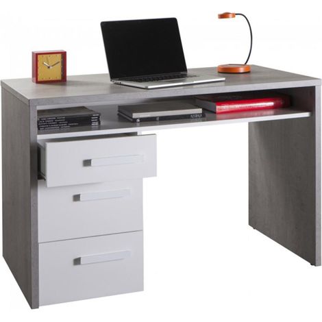 Schreibtisch mit Holzschubladen für Büro und Schlafzimmer 110 cm PC-Arbeitsplatz -Zement