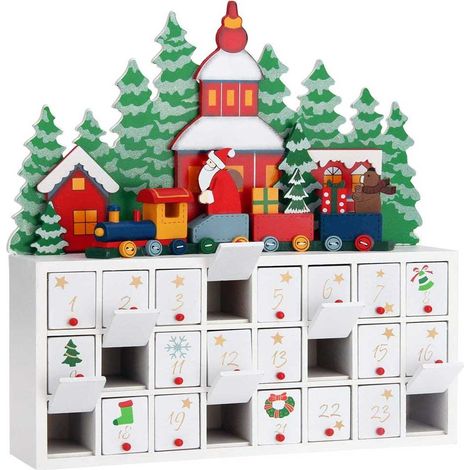 Calendario dell' Avvento Trenino Natalizio di Babbo Natale in Legno 24 Cassetti (1/5)