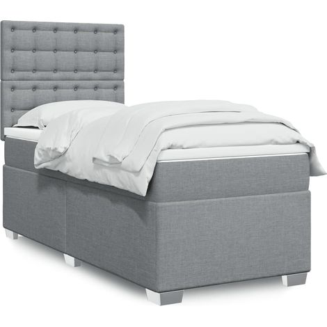 Boxspringbett mit Matratze Hellgrau 90x200 cm Stoff