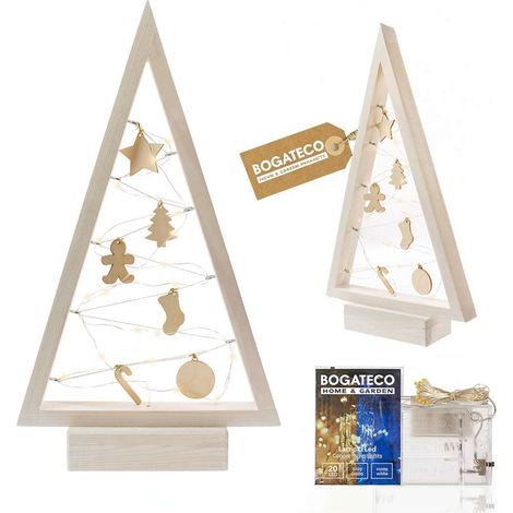 Sapin de Noël bois LED avec décorations  52 cm (1/5)