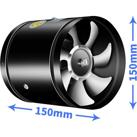 Ventilateur de conduit puissant, moteur en fil de cuivre haute vitesse, extracteur d'air métallique rond pour cuisine, salle de bain, sous-sol, noir, 6 pouces 150x150mm