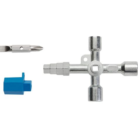 Llave universal multifunción Hogert, 9 puntas intercambiables, ideal para armarios eléctricos, válvulas, cuadros de distribución y sistemas de cierre técnico