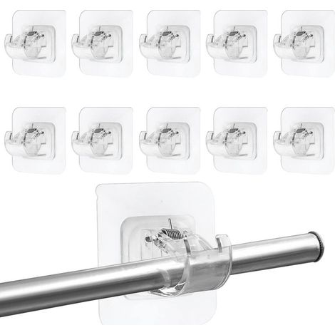 10 Pièces Support Tringle Rideaux sans Percage, Supports de Tringle Auto-Adhésifs Transparent, Crochets Autocollants pour Tringle à Rideaux pour Cuisine Salle de Bain (1/5)