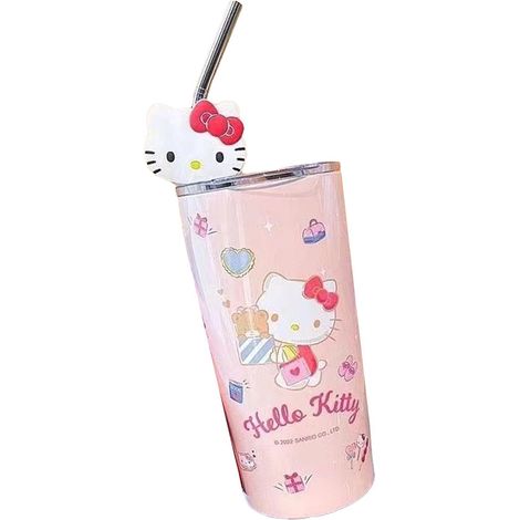 Thermobecher mit Deckel und Strohhalm, Edelstahl, niedliches Anime-Motiv, isolierter Eiskaffeebecher für Büro, Reisen und Zuhause, hellorange (1/5)