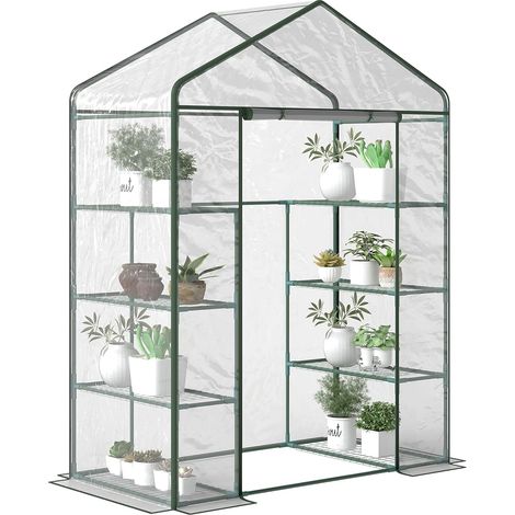 Serre de Jardin avec étagères 4 Niveaux, Serre de Balcon, châssis en Acier, Porte zippée Enroulable, pour légumes Plantes Fleurs, intérieur et extérieur, 143 x 73 x 195 cm, Transparent