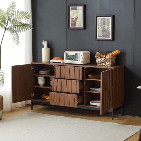 Meuble rangement buffet 150 cm bois fonce 2 portes OKMYHOME