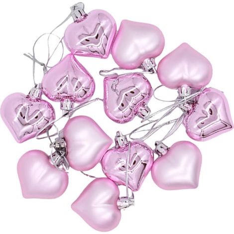 24 Pièces Boules de Noël de Cœur Rose en Plastique Corde, Décoration Suspendue Créative pour Sapin de Noël, Ambiance Festive et Élégante (1/5)