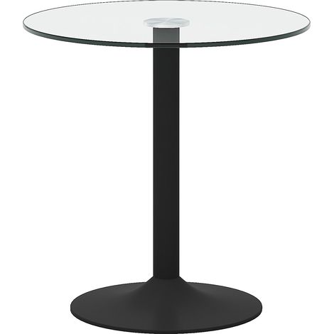 Tavolo bar rotondo moderno in vetro temperato e metallo nero, diametro 89 cm, altezza 92 cm (1/5)
