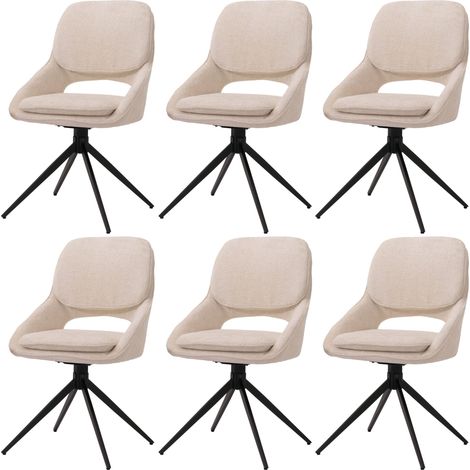 6er-Set Esszimmerstuhl HHG-617, Küchenstuhl, drehbar Auto-Return, Stoff/Textil Chenille (490g/m²) Öko-Tex creme-beige