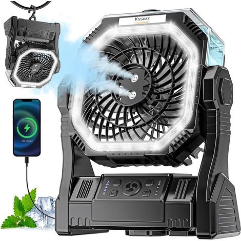 Portable Ventilateur Camping Brumisateur, Rechargeable Ventilo a Batterie