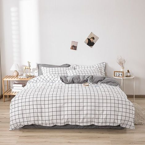 Housse de Couette à Carreaux Noir et Blanc 200x200 + 2 Taie d'oreiller 76x51 cm - Parure de Lit Adulte 2 Personnes en Microfibre - Linge de Lit Carreaux Imprimé avec Fermeture Éclair (1/5)