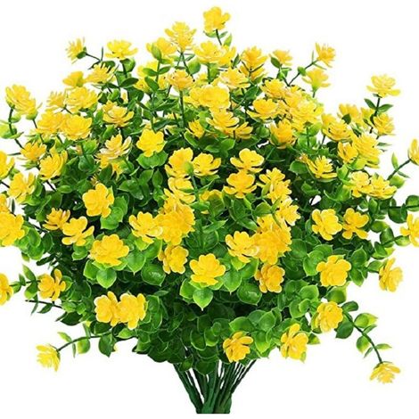 Bouquet artificiel Extérieures Faux Verdure en Plastique pour Jardinières Suspendues Intérieures Extérieures Bureau à Domicile Mariage Ferme Décor 8 Pcs Jaune (1/5)