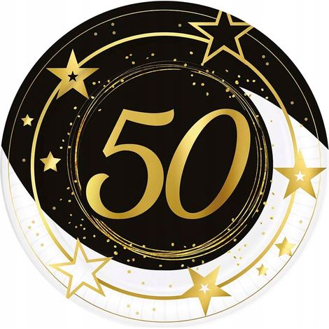 Assiettes en carton pour 50e anniversaire, couleur or et noir, 23 cm, lot de 6 (1/3)