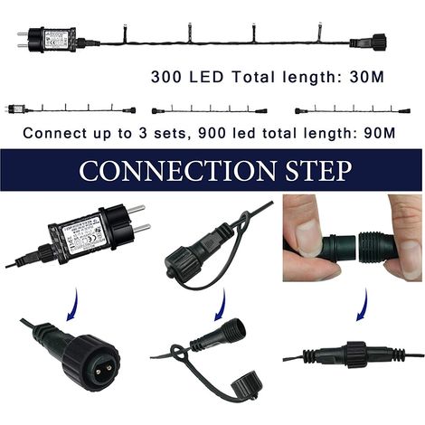 1 guirlande lumineuse LED de 33 mètres, 300 LED décoratives de Noël, guirlandes lumineuses en forme d'étoiles, guirlandes lumineuses rideaux LED, guirlandes lumineuses effet pluie d'étoiles filantes (1/5)