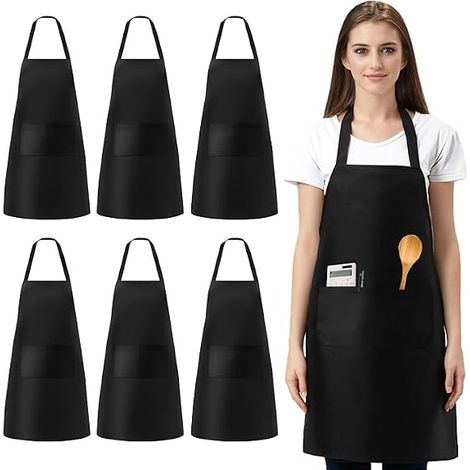 6 Pièces Tablier Cuisine, Tablier de Cuisine Homme Femme, Tablier Barbecue avec 2 Poches, Polyvalent pour Cuisine, Jardinage, Restaurant, Barbecue, Café (1/5)