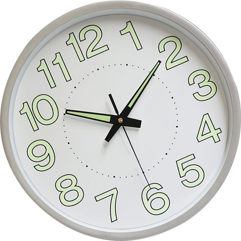 Horloge murale lumineuse de 30 cm (12 pouces), minimaliste, ronde, à quartz, argentée, idéale pour la décoration de la chambre ou du salon.