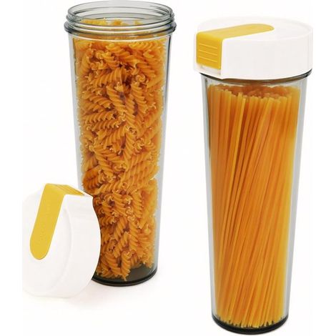 Set di 2 barattoli da 1 litro (34 oz) per la conservazione della pasta, con coperchi richiudibili. Contenitori per alimenti in plastica senza BPA. Barattoli alti e rotondi per la pasta. (1/5)