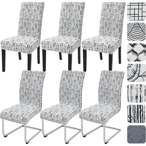 6er Set Stuhlhussen Jacquard für Schwingstühle, universal, waschbar, weiß-gestreift (1/5)