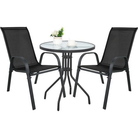 Set Bistro Island con Tavolo Tondo e 2 Sedie Sofia Nere (1/5)