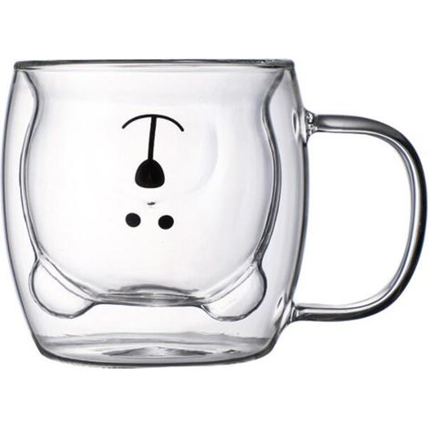 1 Tasse à double paroi, verre borosilicate, poignée ours, isolation thermique, pour café, lait, bureau, maison (1/5)