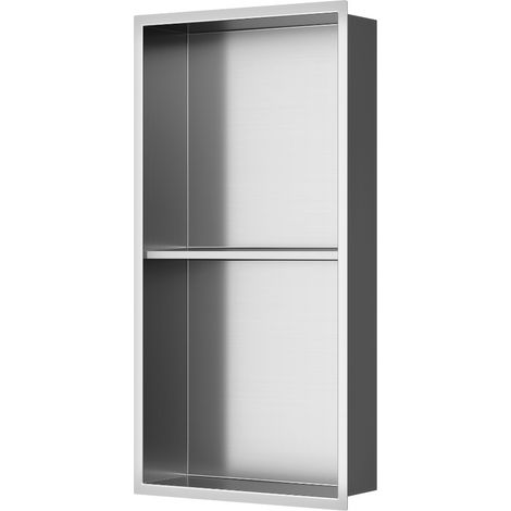 Ceramia Timeless Nicho de Ducha empotrado, Acero Inoxidable 304, 2 estantes, 60x30x10 cm, Cromo cepillado (TMLN-6030BCR2) (1/3)