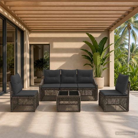 vidaXL Conjunto de sofás de jardín 6 uds. Gris ratán sintético (1/5)