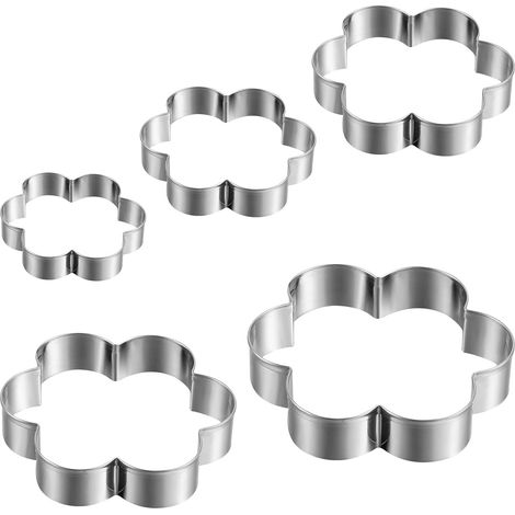Lot de 5 Emporte-pièces, Acier inoxydable, Forme fleur, 6 pétales, Pour pâtisserie et argile (1/4)