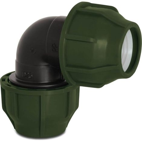 Coude 90° PP 25 mm collier 10 bar noir-vert