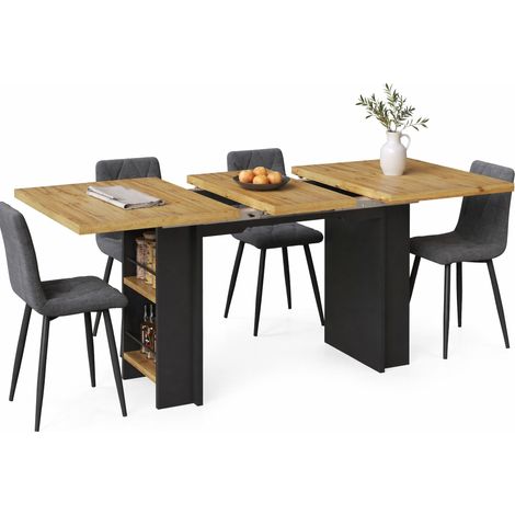 Table extensible avec rangements, plateau 120-160x80 cm, meuble multifonction pour cuisine, salon et bureau, finition bois clair bi-ton - CHICFURN (1/5)