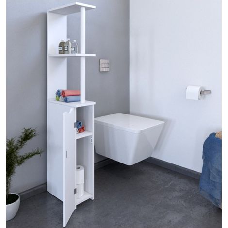 Meuble pour WC SIBERIA – 1 porte – 2 niches – Panneau de particules mélaminé blanc – Dimensions 15x30x119 cm – Weber Industries